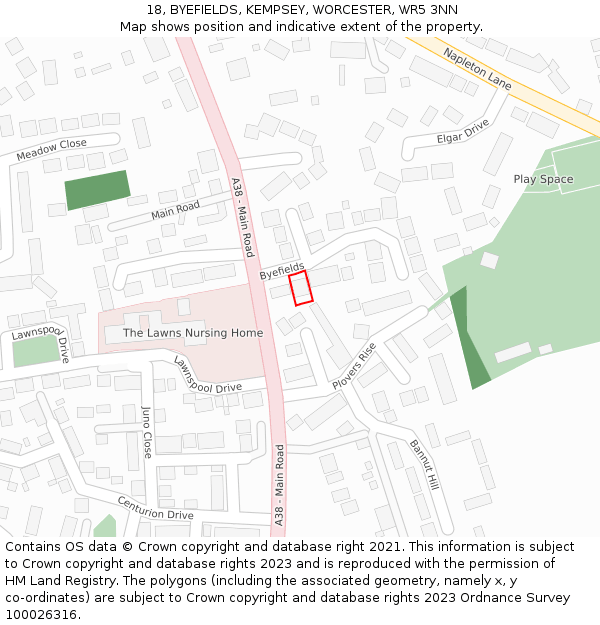 18, BYEFIELDS, KEMPSEY, WORCESTER, WR5 3NN: Location map and indicative extent of plot