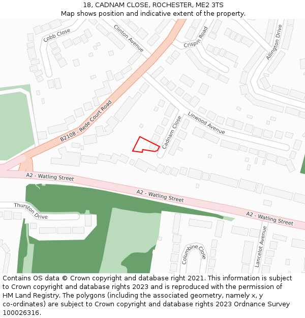 18, CADNAM CLOSE, ROCHESTER, ME2 3TS: Location map and indicative extent of plot