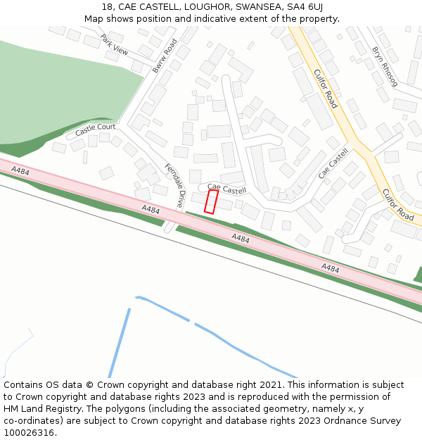 18, CAE CASTELL, LOUGHOR, SWANSEA, SA4 6UJ: Location map and indicative extent of plot