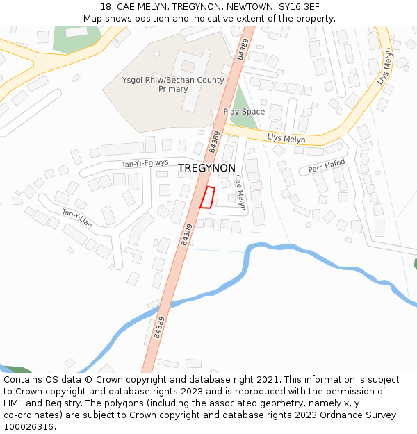 18, CAE MELYN, TREGYNON, NEWTOWN, SY16 3EF: Location map and indicative extent of plot