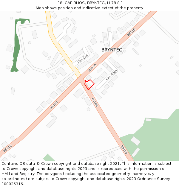 18, CAE RHOS, BRYNTEG, LL78 8JF: Location map and indicative extent of plot