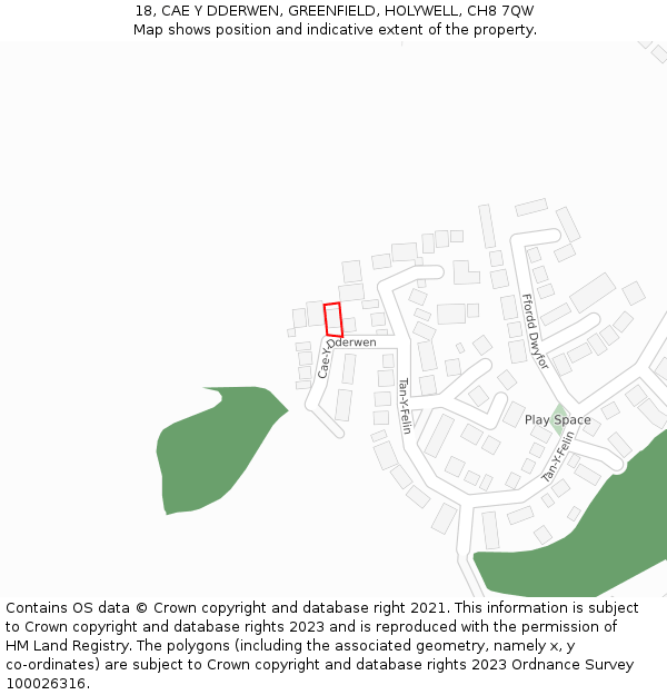 18, CAE Y DDERWEN, GREENFIELD, HOLYWELL, CH8 7QW: Location map and indicative extent of plot