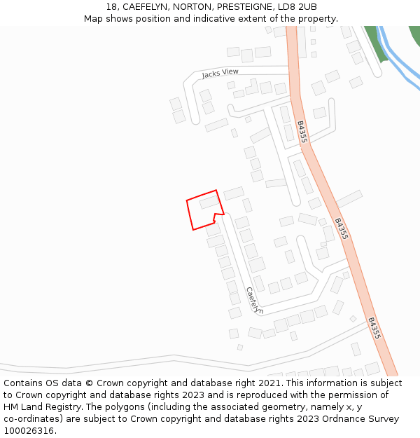 18, CAEFELYN, NORTON, PRESTEIGNE, LD8 2UB: Location map and indicative extent of plot