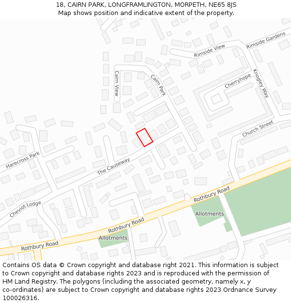 18, CAIRN PARK, LONGFRAMLINGTON, MORPETH, NE65 8JS: Location map and indicative extent of plot