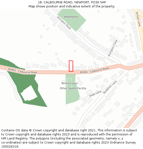 18, CALBOURNE ROAD, NEWPORT, PO30 5AP: Location map and indicative extent of plot