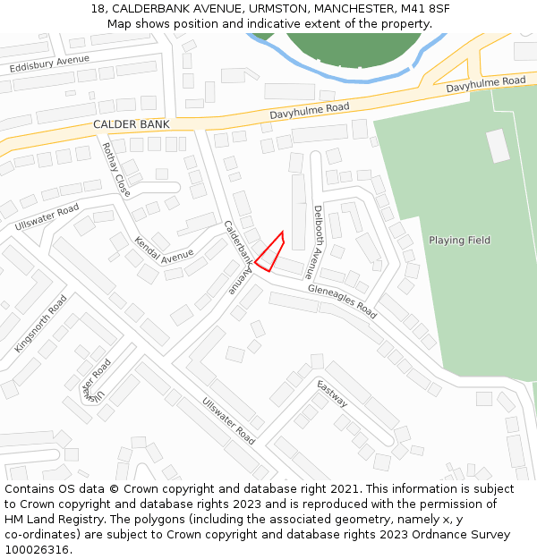 18, CALDERBANK AVENUE, URMSTON, MANCHESTER, M41 8SF: Location map and indicative extent of plot