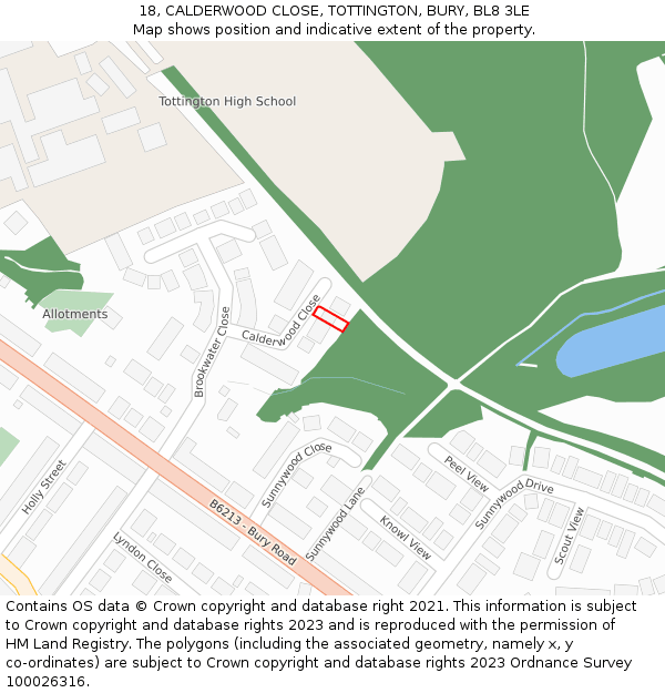 18, CALDERWOOD CLOSE, TOTTINGTON, BURY, BL8 3LE: Location map and indicative extent of plot