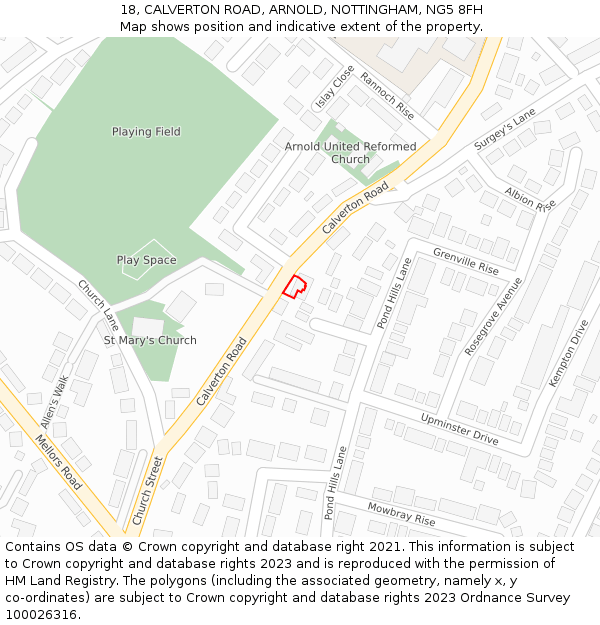 18, CALVERTON ROAD, ARNOLD, NOTTINGHAM, NG5 8FH: Location map and indicative extent of plot