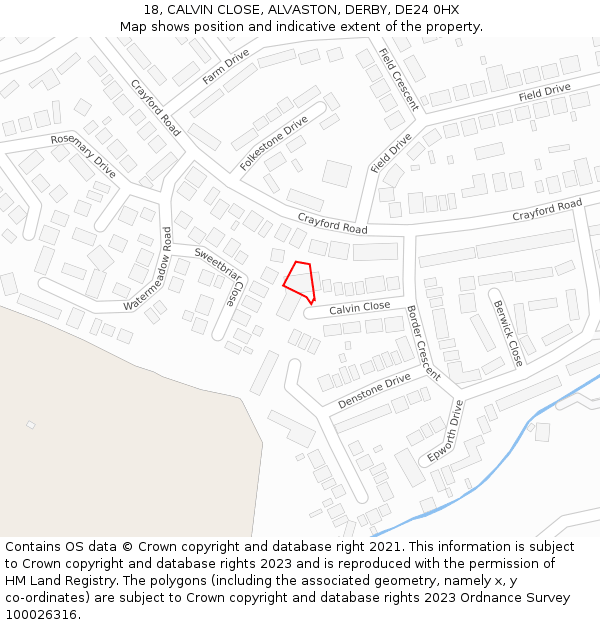 18, CALVIN CLOSE, ALVASTON, DERBY, DE24 0HX: Location map and indicative extent of plot