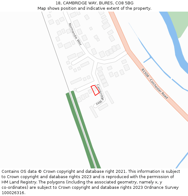 18, CAMBRIDGE WAY, BURES, CO8 5BG: Location map and indicative extent of plot