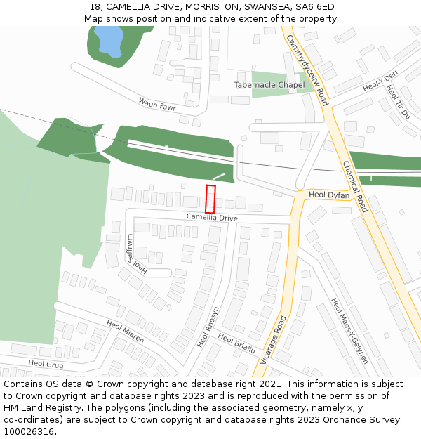 18, CAMELLIA DRIVE, MORRISTON, SWANSEA, SA6 6ED: Location map and indicative extent of plot