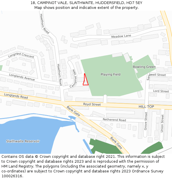 18, CAMPINOT VALE, SLAITHWAITE, HUDDERSFIELD, HD7 5EY: Location map and indicative extent of plot
