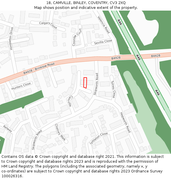 18, CAMVILLE, BINLEY, COVENTRY, CV3 2XQ: Location map and indicative extent of plot