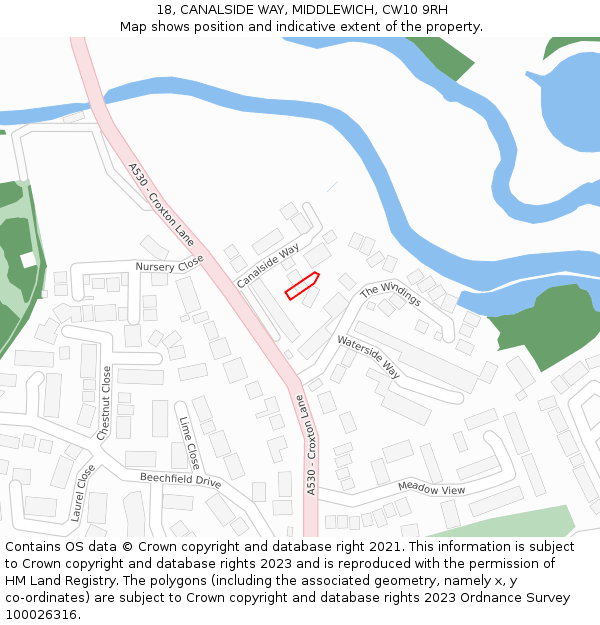 18, CANALSIDE WAY, MIDDLEWICH, CW10 9RH: Location map and indicative extent of plot