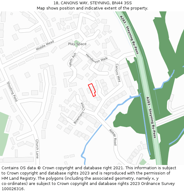 18, CANONS WAY, STEYNING, BN44 3SS: Location map and indicative extent of plot