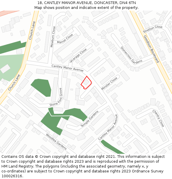 18, CANTLEY MANOR AVENUE, DONCASTER, DN4 6TN: Location map and indicative extent of plot