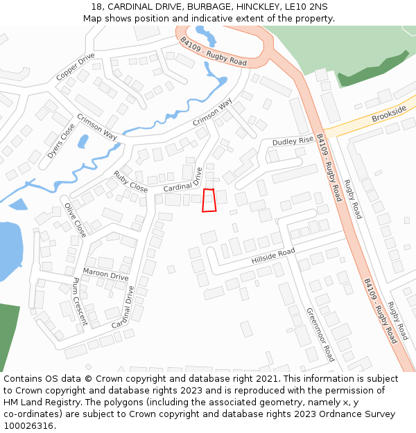 18, CARDINAL DRIVE, BURBAGE, HINCKLEY, LE10 2NS: Location map and indicative extent of plot