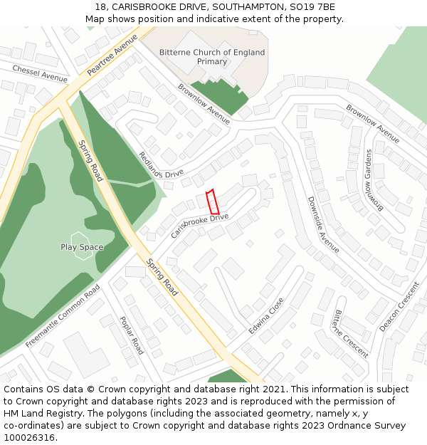 18, CARISBROOKE DRIVE, SOUTHAMPTON, SO19 7BE: Location map and indicative extent of plot