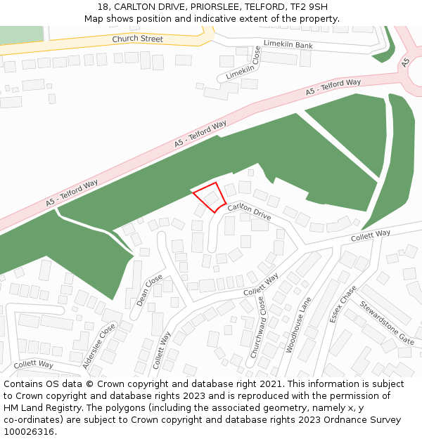18, CARLTON DRIVE, PRIORSLEE, TELFORD, TF2 9SH: Location map and indicative extent of plot