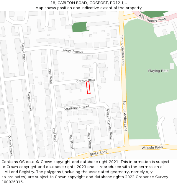 18, CARLTON ROAD, GOSPORT, PO12 1JU: Location map and indicative extent of plot