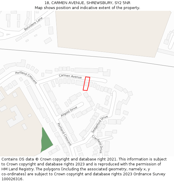 18, CARMEN AVENUE, SHREWSBURY, SY2 5NR: Location map and indicative extent of plot