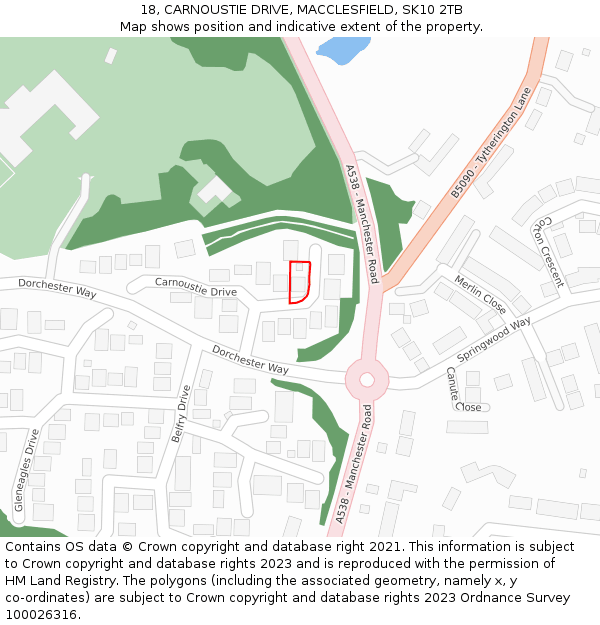 18, CARNOUSTIE DRIVE, MACCLESFIELD, SK10 2TB: Location map and indicative extent of plot