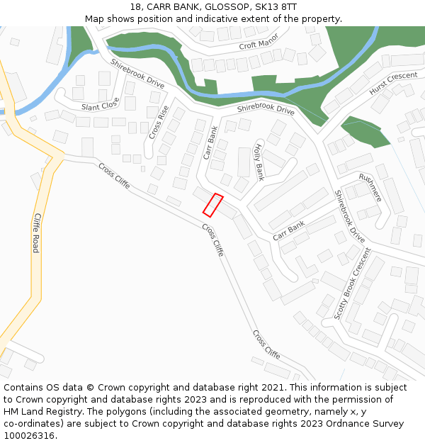 18, CARR BANK, GLOSSOP, SK13 8TT: Location map and indicative extent of plot