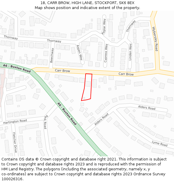 18, CARR BROW, HIGH LANE, STOCKPORT, SK6 8EX: Location map and indicative extent of plot