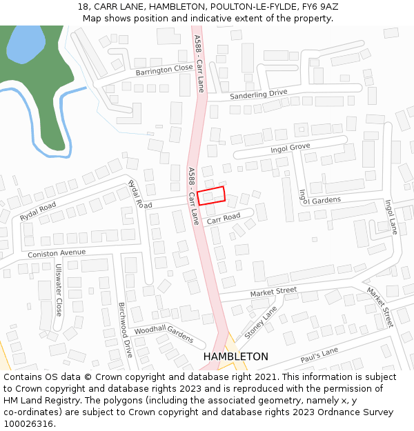 18, CARR LANE, HAMBLETON, POULTON-LE-FYLDE, FY6 9AZ: Location map and indicative extent of plot