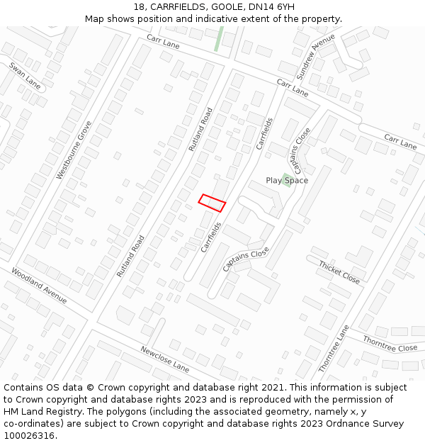 18, CARRFIELDS, GOOLE, DN14 6YH: Location map and indicative extent of plot