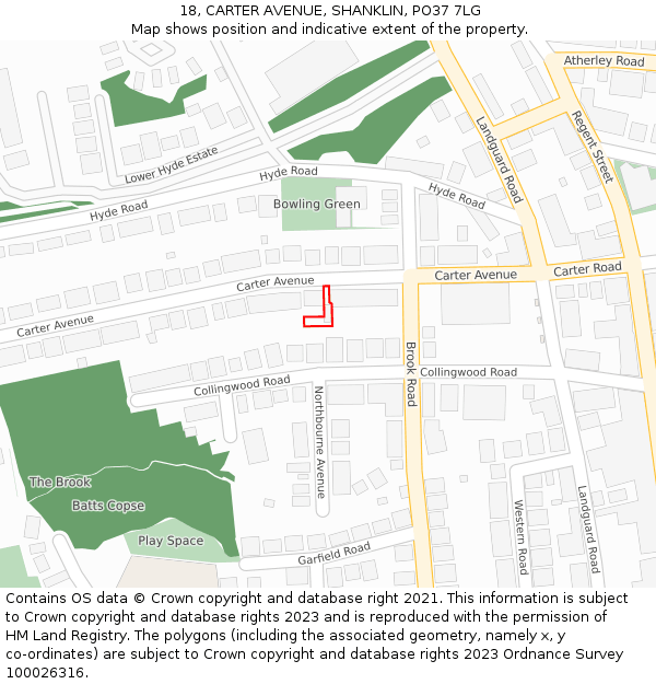 18, CARTER AVENUE, SHANKLIN, PO37 7LG: Location map and indicative extent of plot