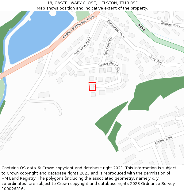 18, CASTEL WARY CLOSE, HELSTON, TR13 8SF: Location map and indicative extent of plot