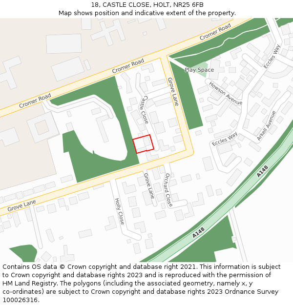 18, CASTLE CLOSE, HOLT, NR25 6FB: Location map and indicative extent of plot