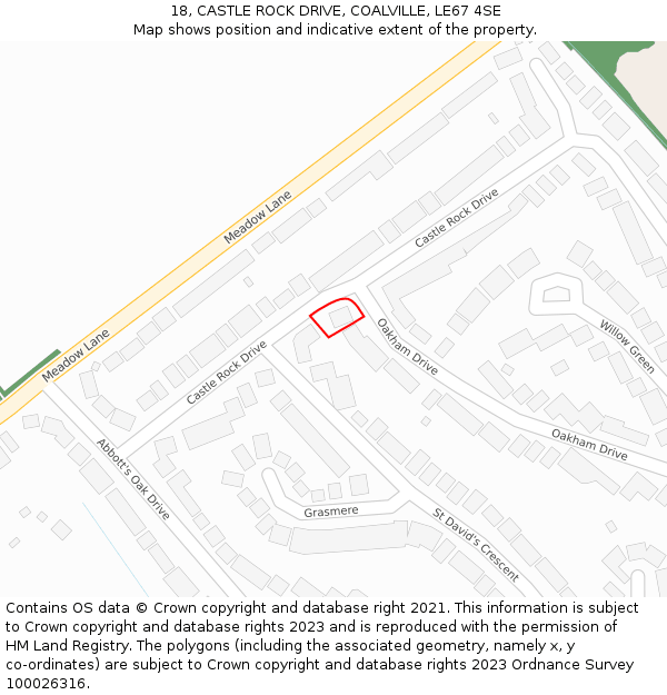 18, CASTLE ROCK DRIVE, COALVILLE, LE67 4SE: Location map and indicative extent of plot