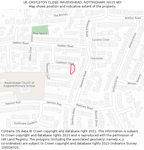 18, CASTLETON CLOSE, RAVENSHEAD, NOTTINGHAM, NG15 9EY: Location map and indicative extent of plot