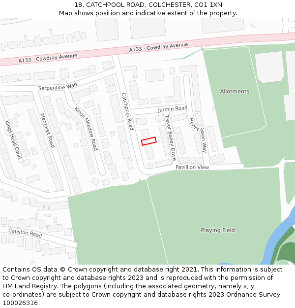 18, CATCHPOOL ROAD, COLCHESTER, CO1 1XN: Location map and indicative extent of plot