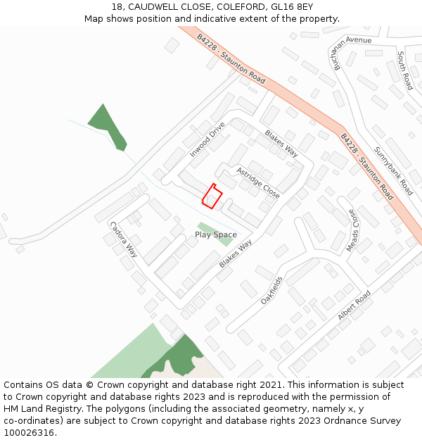 18, CAUDWELL CLOSE, COLEFORD, GL16 8EY: Location map and indicative extent of plot