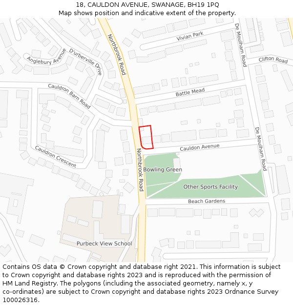 18, CAULDON AVENUE, SWANAGE, BH19 1PQ: Location map and indicative extent of plot