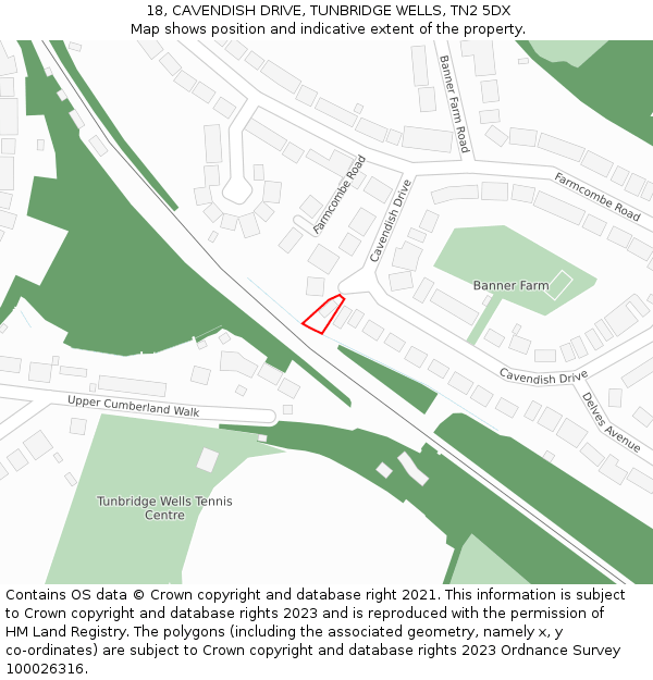 18, CAVENDISH DRIVE, TUNBRIDGE WELLS, TN2 5DX: Location map and indicative extent of plot