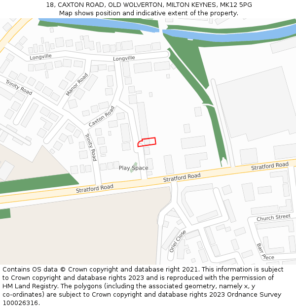 18, CAXTON ROAD, OLD WOLVERTON, MILTON KEYNES, MK12 5PG: Location map and indicative extent of plot