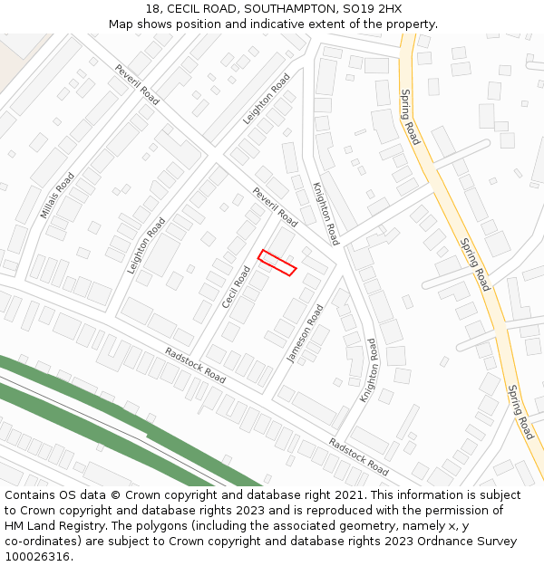 18, CECIL ROAD, SOUTHAMPTON, SO19 2HX: Location map and indicative extent of plot