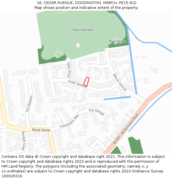 18, CEDAR AVENUE, DODDINGTON, MARCH, PE15 0LD: Location map and indicative extent of plot