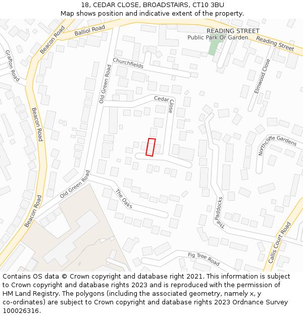 18, CEDAR CLOSE, BROADSTAIRS, CT10 3BU: Location map and indicative extent of plot