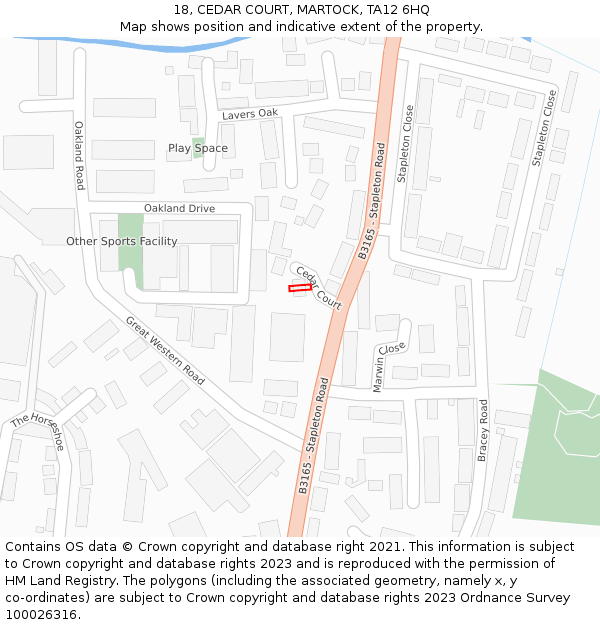 18, CEDAR COURT, MARTOCK, TA12 6HQ: Location map and indicative extent of plot