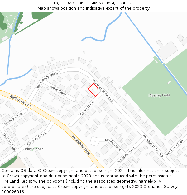 18, CEDAR DRIVE, IMMINGHAM, DN40 2JE: Location map and indicative extent of plot