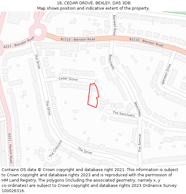 18, CEDAR GROVE, BEXLEY, DA5 3DB: Location map and indicative extent of plot