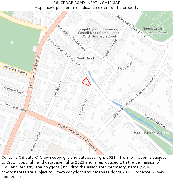 18, CEDAR ROAD, NEATH, SA11 3AE: Location map and indicative extent of plot