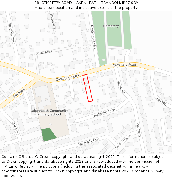 18, CEMETERY ROAD, LAKENHEATH, BRANDON, IP27 9DY: Location map and indicative extent of plot