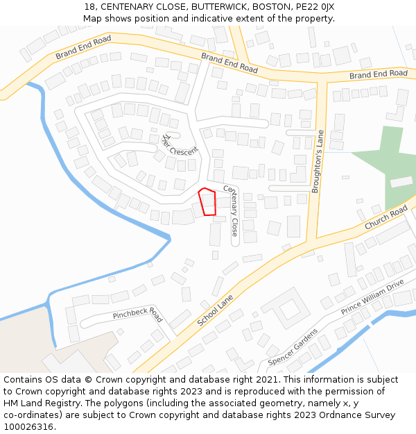 18, CENTENARY CLOSE, BUTTERWICK, BOSTON, PE22 0JX: Location map and indicative extent of plot