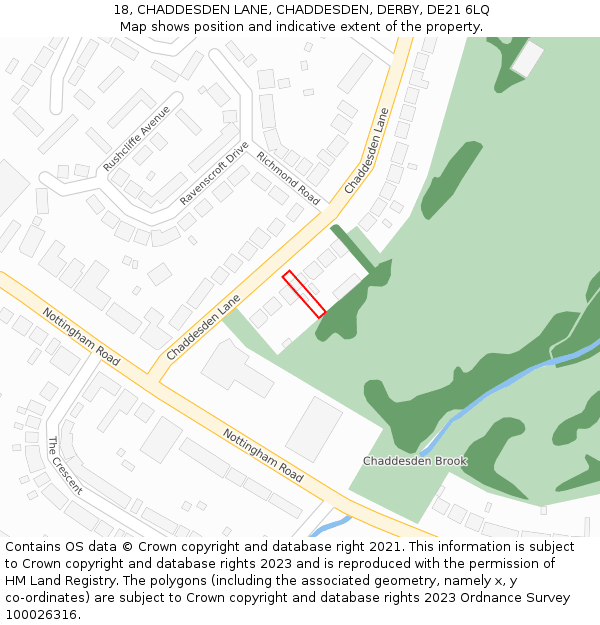 18, CHADDESDEN LANE, CHADDESDEN, DERBY, DE21 6LQ: Location map and indicative extent of plot